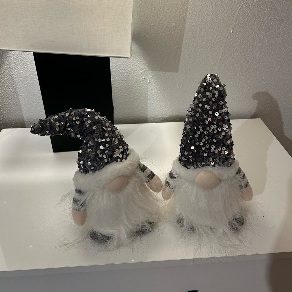2 Silver Christmas Gnomes